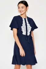 BETHAL CROCHET FLOUNCE FLARE DRESS W SASH