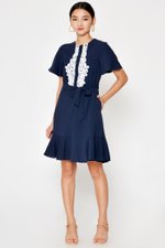 BETHAL CROCHET FLOUNCE FLARE DRESS W SASH