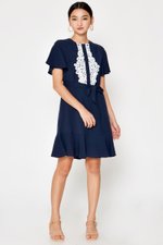 BETHAL CROCHET FLOUNCE FLARE DRESS W SASH