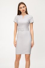 ELIZA NOTCH NECKLINE DRESS W BUCKLE
