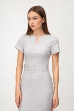 ELIZA NOTCH NECKLINE DRESS W BUCKLE