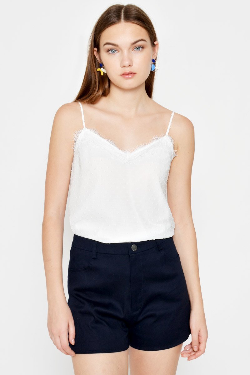 ELLSEY CHIFFON DOT LACE CAMI TOP