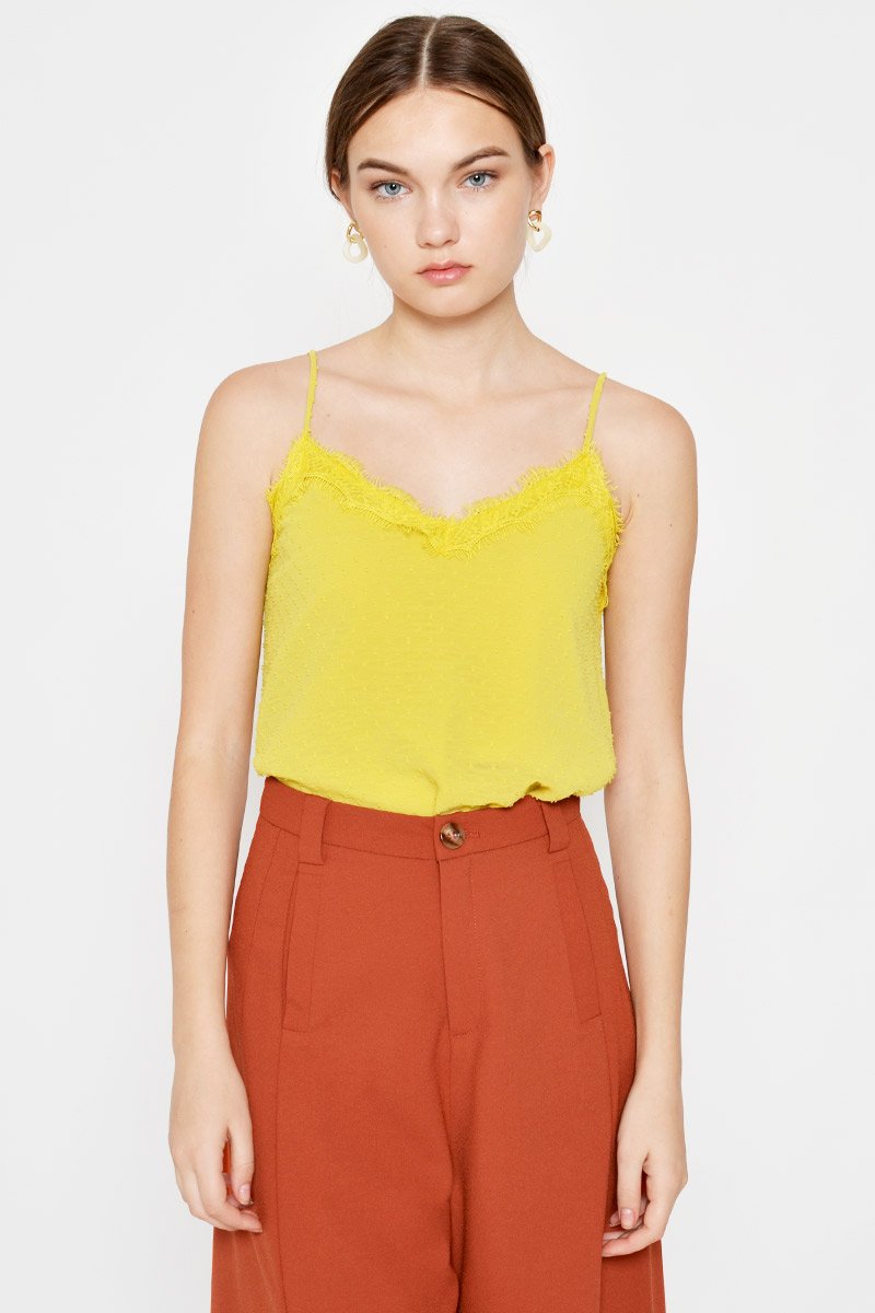 ELLSEY CHIFFON DOT LACE CAMI TOP