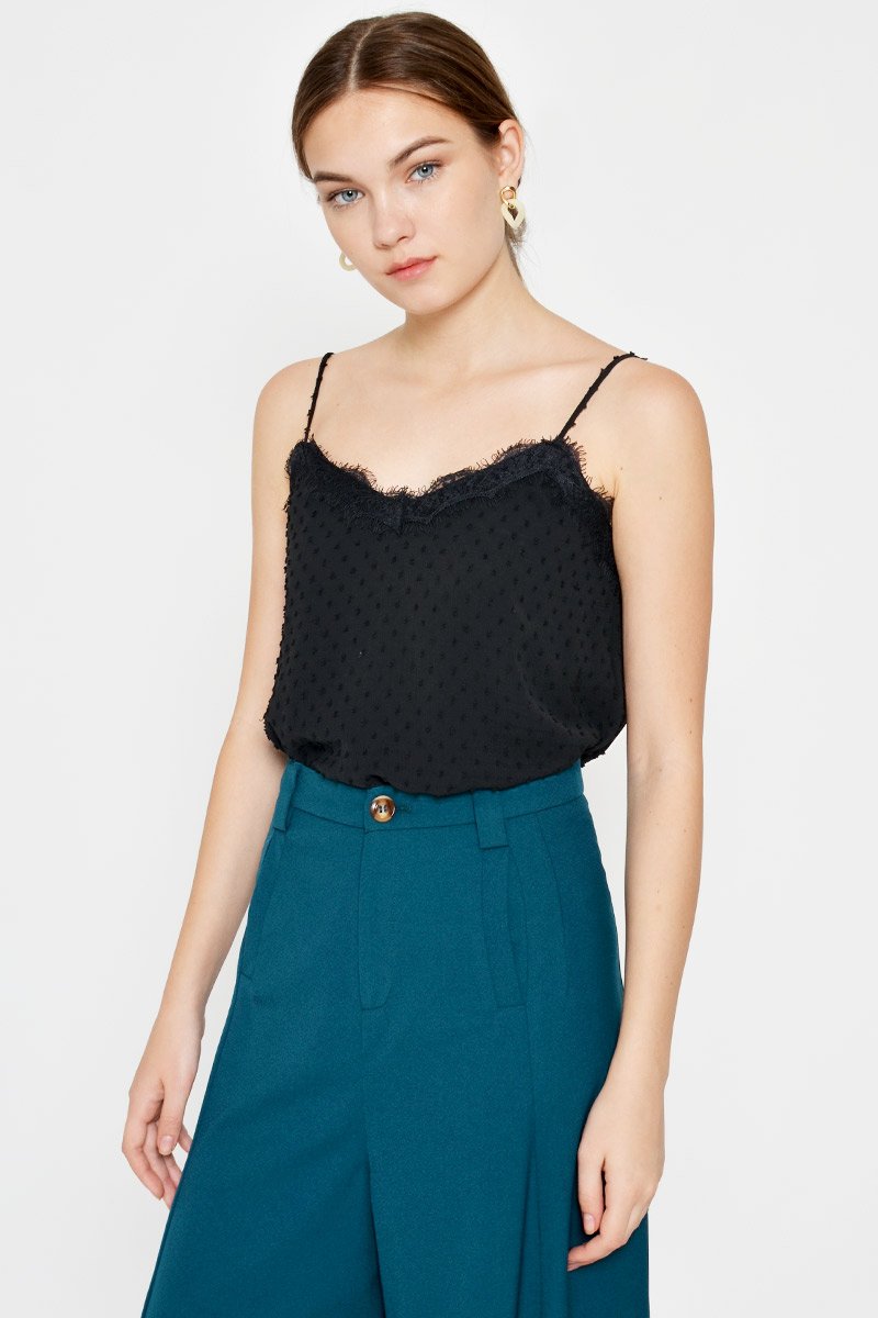ELLSEY CHIFFON DOT LACE CAMI TOP