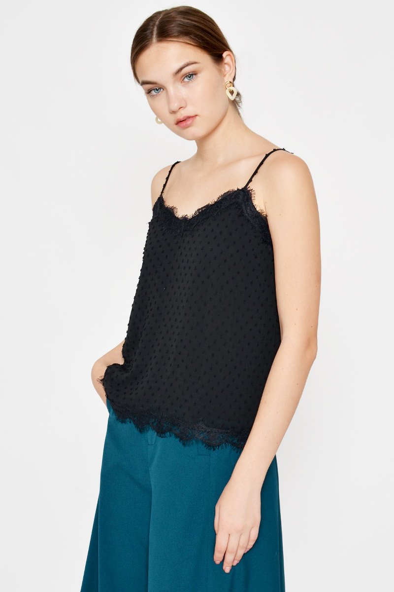 ELLSEY CHIFFON DOT LACE CAMI TOP