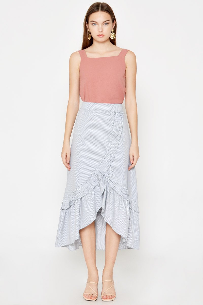 LUCY PLEATED RUFFLE STRIPE SKIRT