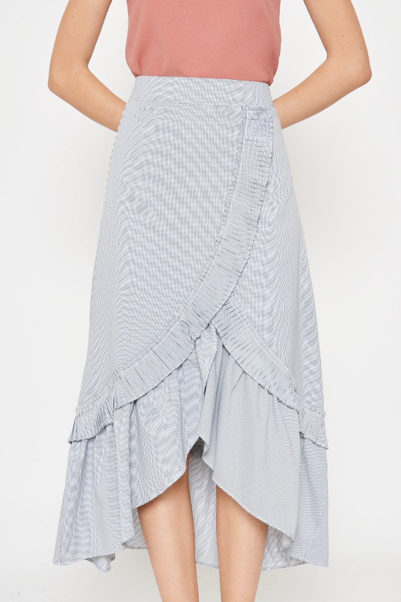 LUCY PLEATED RUFFLE STRIPE SKIRT