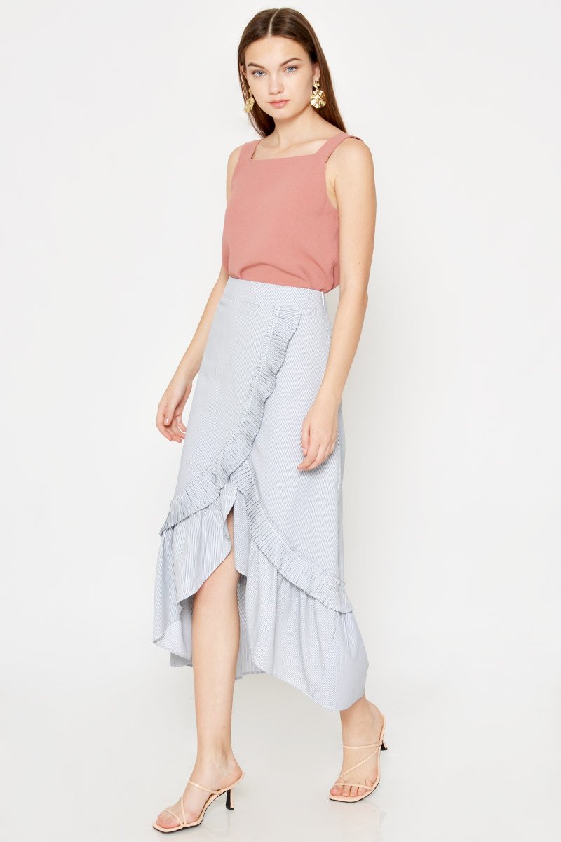 LUCY PLEATED RUFFLE STRIPE SKIRT