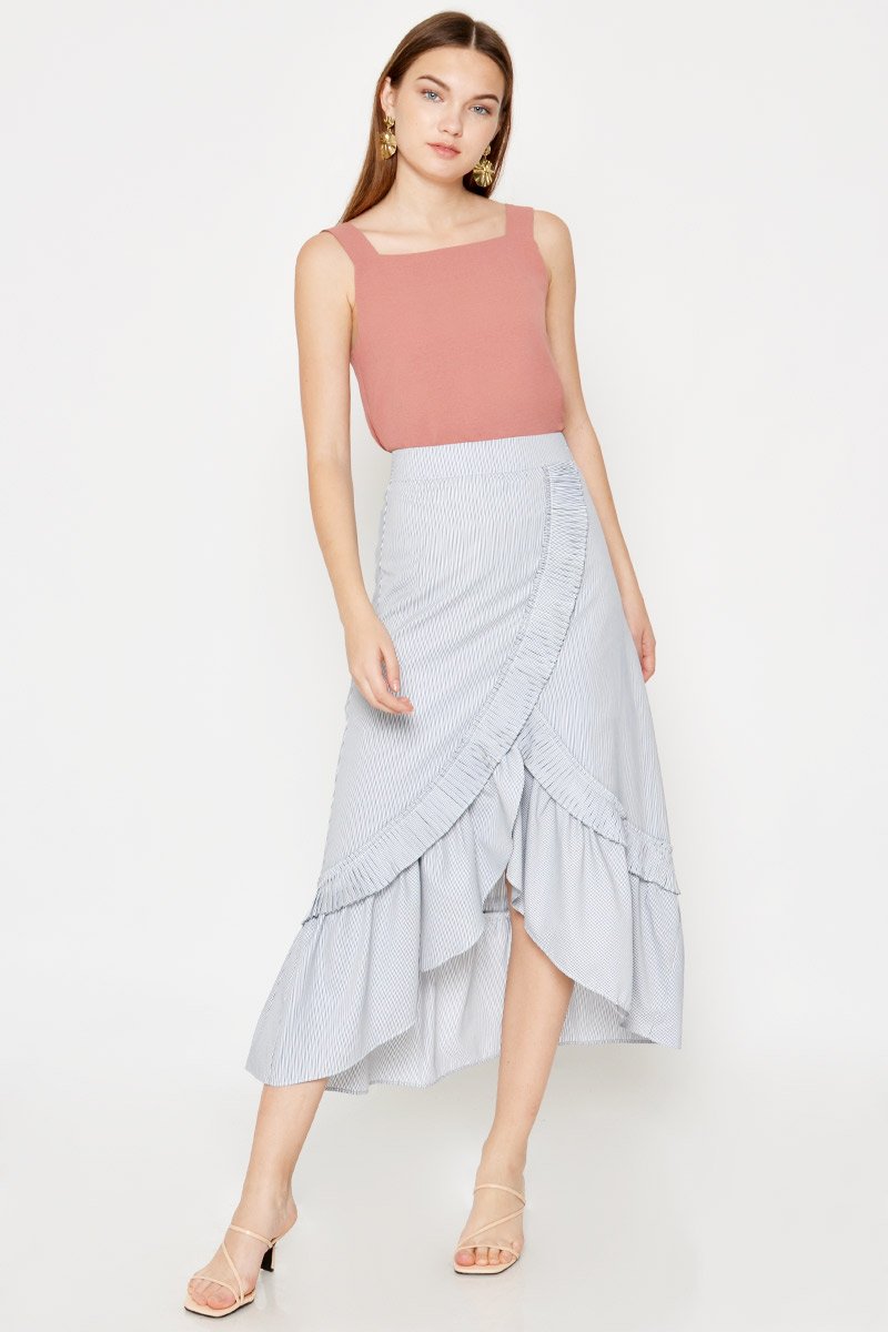 LUCY PLEATED RUFFLE STRIPE SKIRT