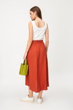 SHINA LINEN MIDI SKIRT W TORTOISESHELL BUCKLE