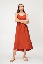 SHINA LINEN MIDI SKIRT W TORTOISESHELL BUCKLE