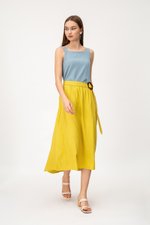 SHINA LINEN MIDI SKIRT W TORTOISESHELL BUCKLE