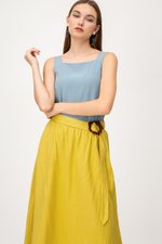 SHINA LINEN MIDI SKIRT W TORTOISESHELL BUCKLE