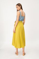 SHINA LINEN MIDI SKIRT W TORTOISESHELL BUCKLE