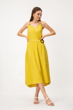 SHINA LINEN MIDI SKIRT W TORTOISESHELL BUCKLE