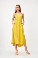 SHINA LINEN MIDI SKIRT W TORTOISESHELL BUCKLE