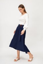 SHINA LINEN MIDI SKIRT W TORTOISESHELL BUCKLE