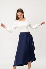 SHINA LINEN MIDI SKIRT W TORTOISESHELL BUCKLE