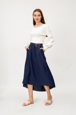 SHINA LINEN MIDI SKIRT W TORTOISESHELL BUCKLE