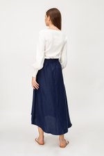 SHINA LINEN MIDI SKIRT W TORTOISESHELL BUCKLE