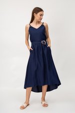 SHINA LINEN MIDI SKIRT W TORTOISESHELL BUCKLE