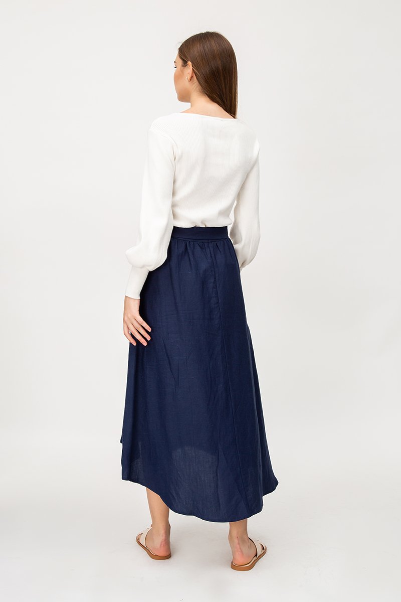 SHINA LINEN MIDI SKIRT W TORTOISESHELL BUCKLE