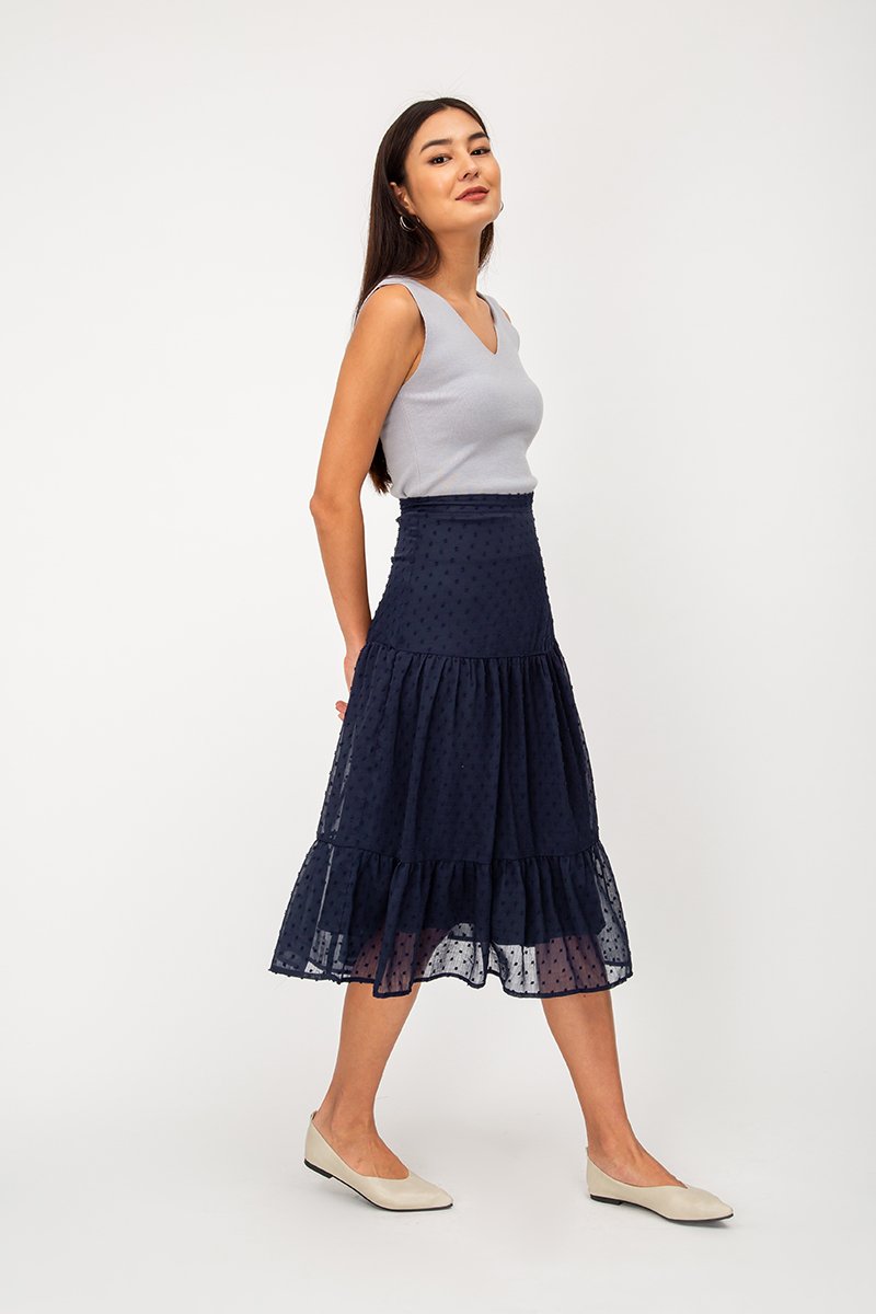 LACHELLE CHIFFON DOT MIDI SKIRT