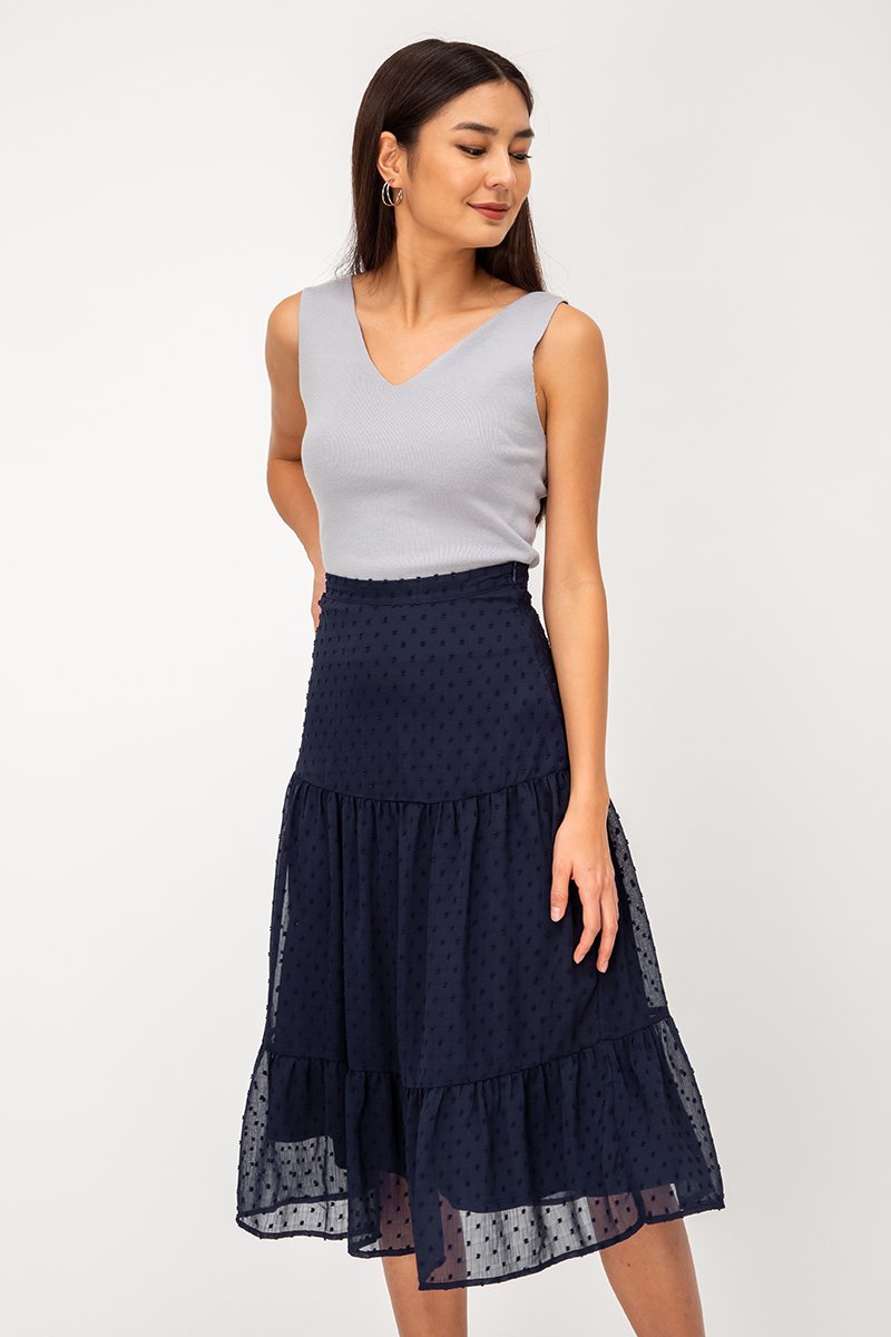 LACHELLE CHIFFON DOT MIDI SKIRT