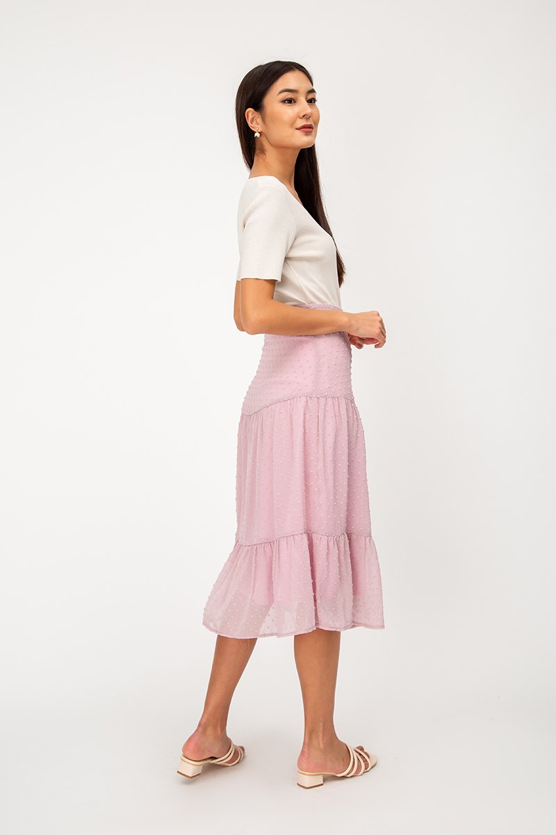 LACHELLE CHIFFON DOT MIDI SKIRT