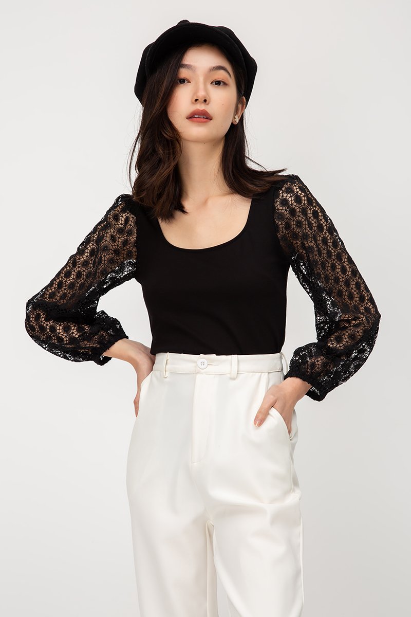 ZION CROCHET BALLOON SLEEVE TOP