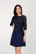 VINO TEXTURED MESH FLARE DRESS W SASH