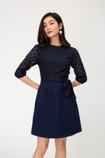 VINO TEXTURED MESH FLARE DRESS W SASH
