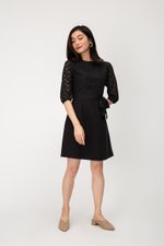 VINO TEXTURED MESH FLARE DRESS W SASH