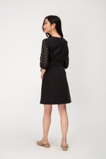 VINO TEXTURED MESH FLARE DRESS W SASH