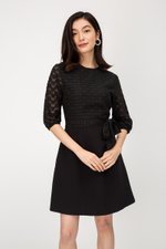 VINO TEXTURED MESH FLARE DRESS W SASH