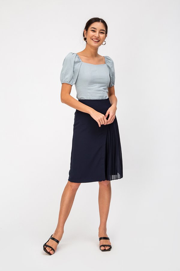 YENDA SIDE PLEAT OVERLAP MIDI SKIRT