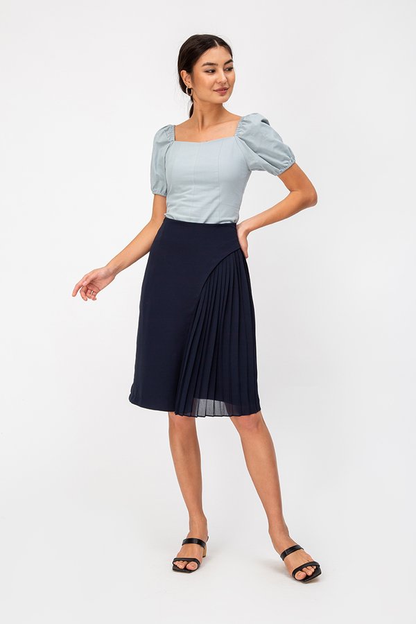 YENDA SIDE PLEAT OVERLAP MIDI SKIRT