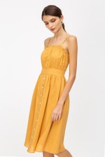 KENDRA FRILLS NECKLINE LINEN DRESS