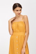 KENDRA FRILLS NECKLINE LINEN DRESS