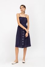 KENDRA FRILLS NECKLINE LINEN DRESS