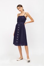 KENDRA FRILLS NECKLINE LINEN DRESS