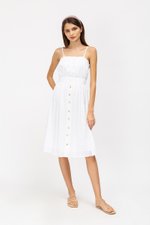 KENDRA FRILLS NECKLINE LINEN DRESS