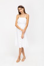 KENDRA FRILLS NECKLINE LINEN DRESS