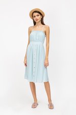 KENDRA FRILLS NECKLINE LINEN DRESS