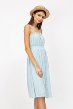 KENDRA FRILLS NECKLINE LINEN DRESS
