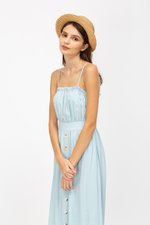 KENDRA FRILLS NECKLINE LINEN DRESS