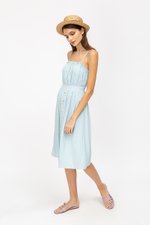 KENDRA FRILLS NECKLINE LINEN DRESS