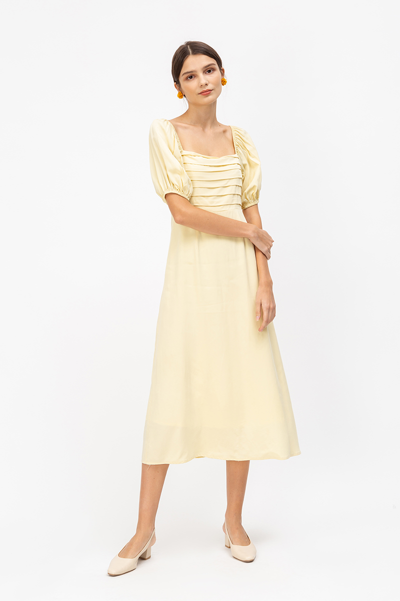 SHAE PANEL PUFF SLEEVE MIDI DRESS