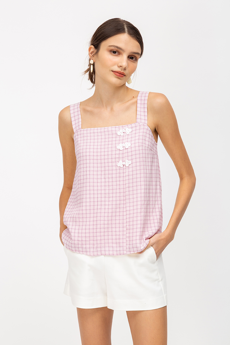 ELISE CHINESE BUTTON CHECKERED TOP
