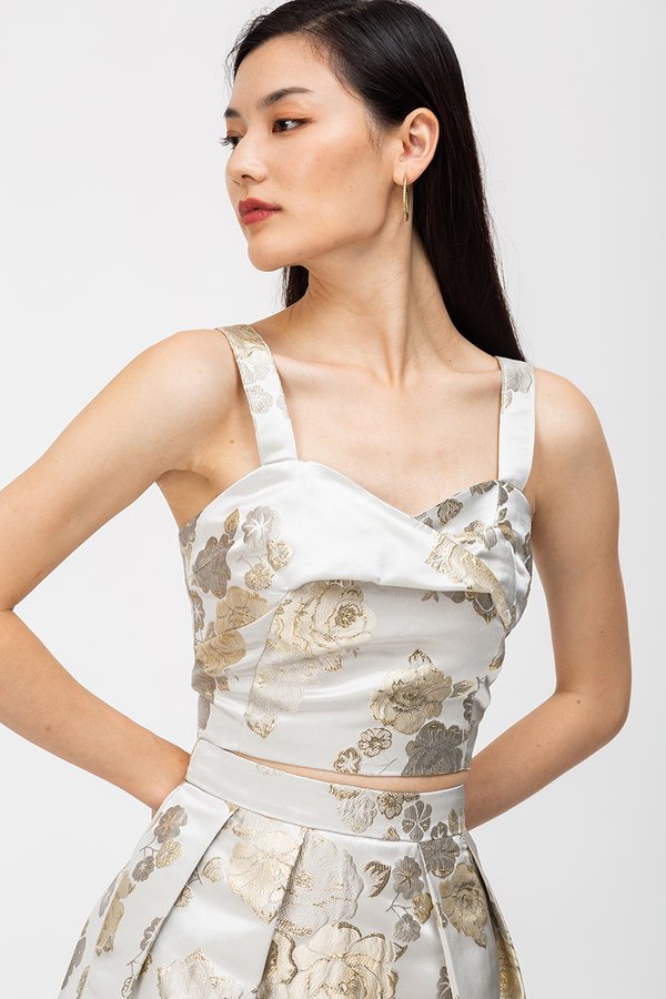 STEPHAN FLORAL JACQUARD CROP TOP